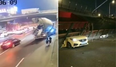 بالفيديو: لحظة انهيار جسر فوق السيارات!