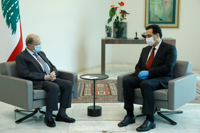 الرئيس عون يلتقي دياب في قصر بعبدا قبيل اجتماعهما مع سفراء الدول الخمس الكبرى الدائمة العضوية في مجلس الأمن