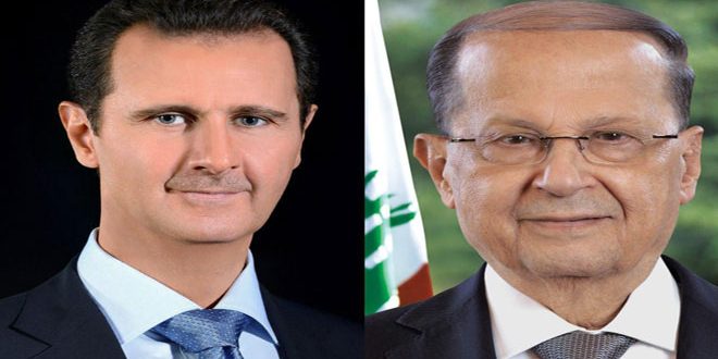 برقيه من الأسد للرئيس عون: نقف إلى جانب لبنان ونتضامن مع شعبه المقاوم