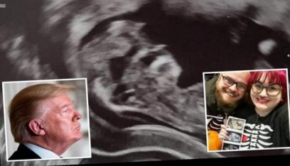 بالصورة: ترامب يظهر داخل بطن سيدة أميركية حامل