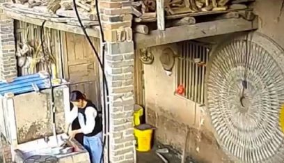 بالفيديو: انهيار سقف مطبخ على سيدة وهي تغسل الأطباق