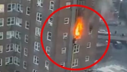بالفيديو: هربا من حريق الطابق الرابع بأغرب طريقة ممكنة!