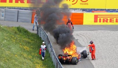 اشتعال النيران في سيارة فيراري أثناء سباق الفورمولا-1