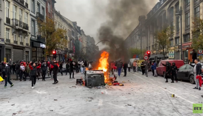 الفوضى تسود في شوارع بروكسل بعد فوز المغرب على بلجيكا
