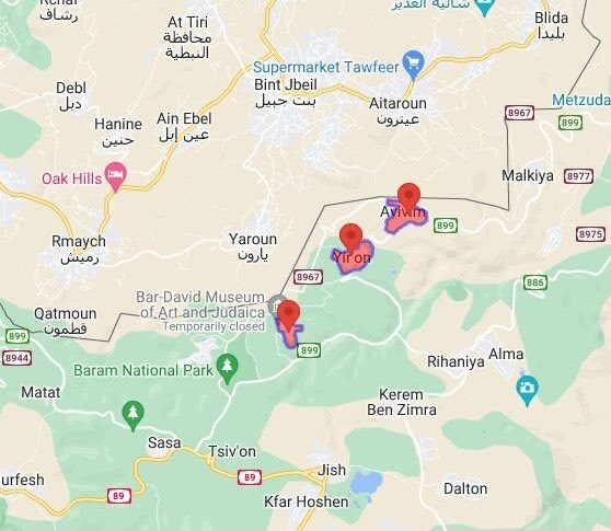 صفّارات الإنذار تدوي في أفيفيم، برعام، يرؤون، ميرون وهعليون بالجليل الأعلى