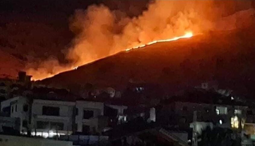 حريق كبير في جبل جب جنين والنيران تقترب من المنازل