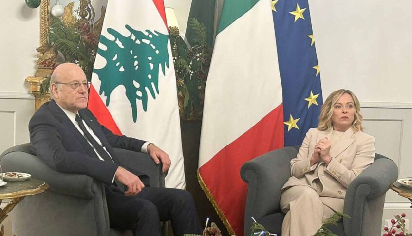ميلوني خلال لقائها ميقاتي: ايطاليا يعنيها امن لبنان وسلامته وان يكون التفاهم على وقف اطلاق النار مقدمة لاستقرار دائم