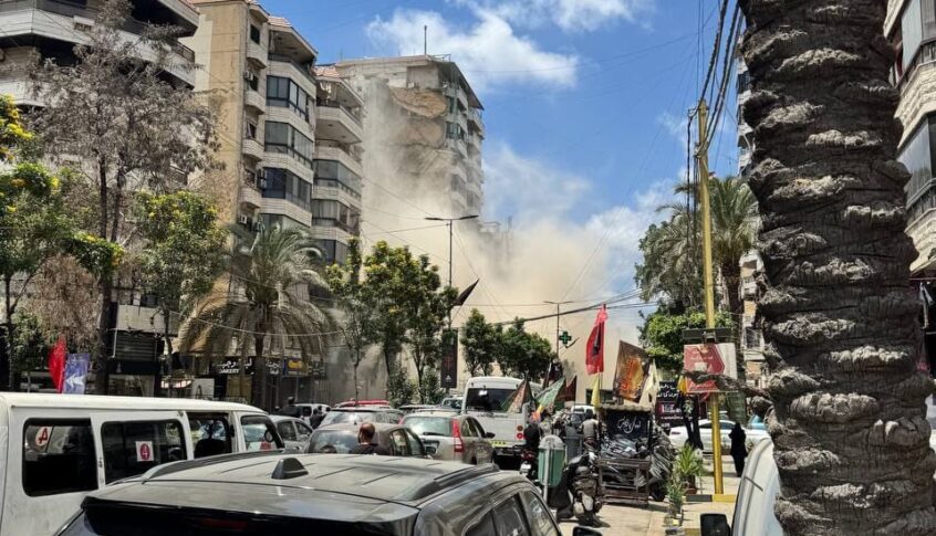 انهيار مبنى على أوتوستراد السيد هادي في الضاحية الجنوبيّة لبيروت(بالصور والفيديو)